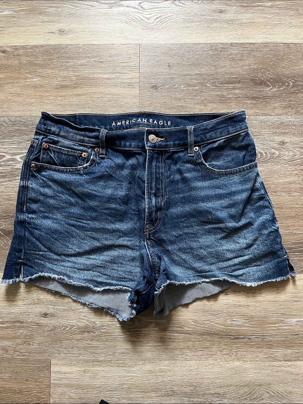 American Eagle Outfitters Dark Blue High-Rise Denim Cutoff Shorts